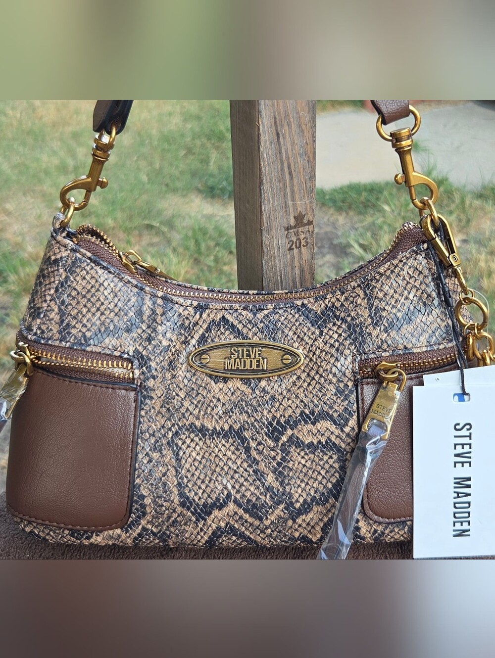 Steve Madden Brown Snake-Print Shoulder Bag